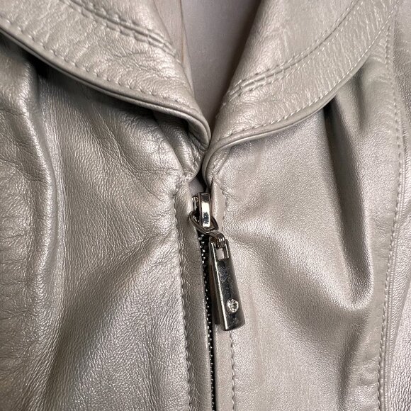 <RARE> Silver Leather Peplum Jacket - WHBM - Picture 4 of 7